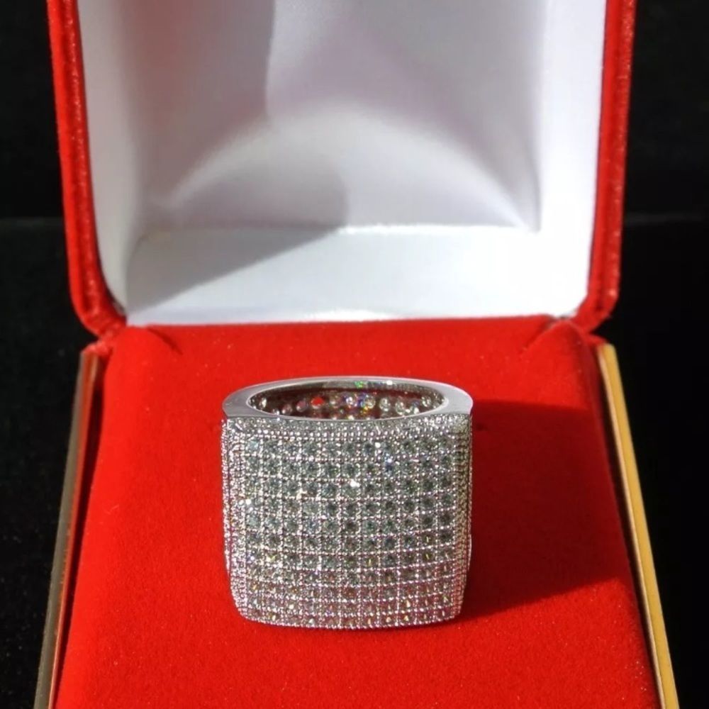 Solid 925 14K Gold MicroPave Mens Diamond Ring NEW - Picture 2 of 5